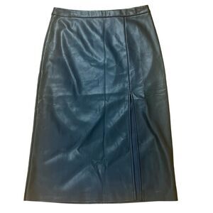 Faux Leather Midi Black Pencil Skirt Side Slit Size 10 Steve Madden Mob Wife NEW